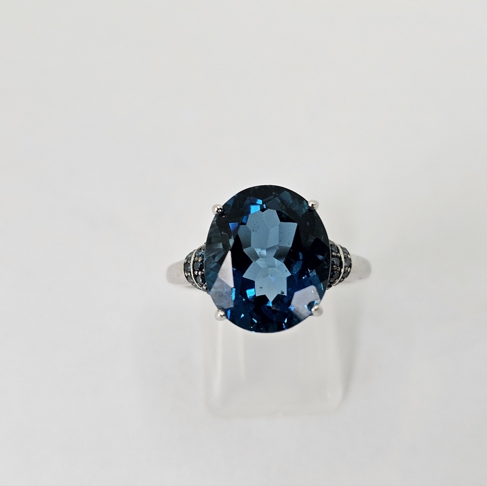 Natural 8.26 Carat London Blue Topaz & Blue Diamond Ring Sterling Silver Sz 7.5! - Picture 9 of 13